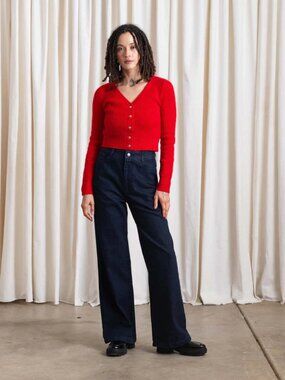 Ali Golden Cropped Mohair Cardigan in Red